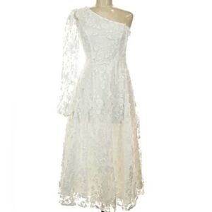 Lulus White Lace Off Shoulder Long Sleeve Midi Dress